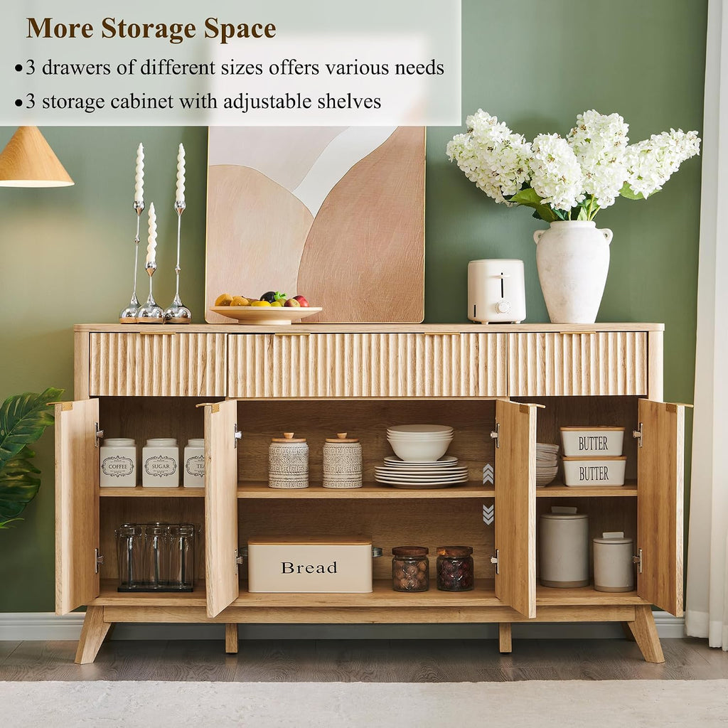 60" Fluted Sideboard, Natural Oak