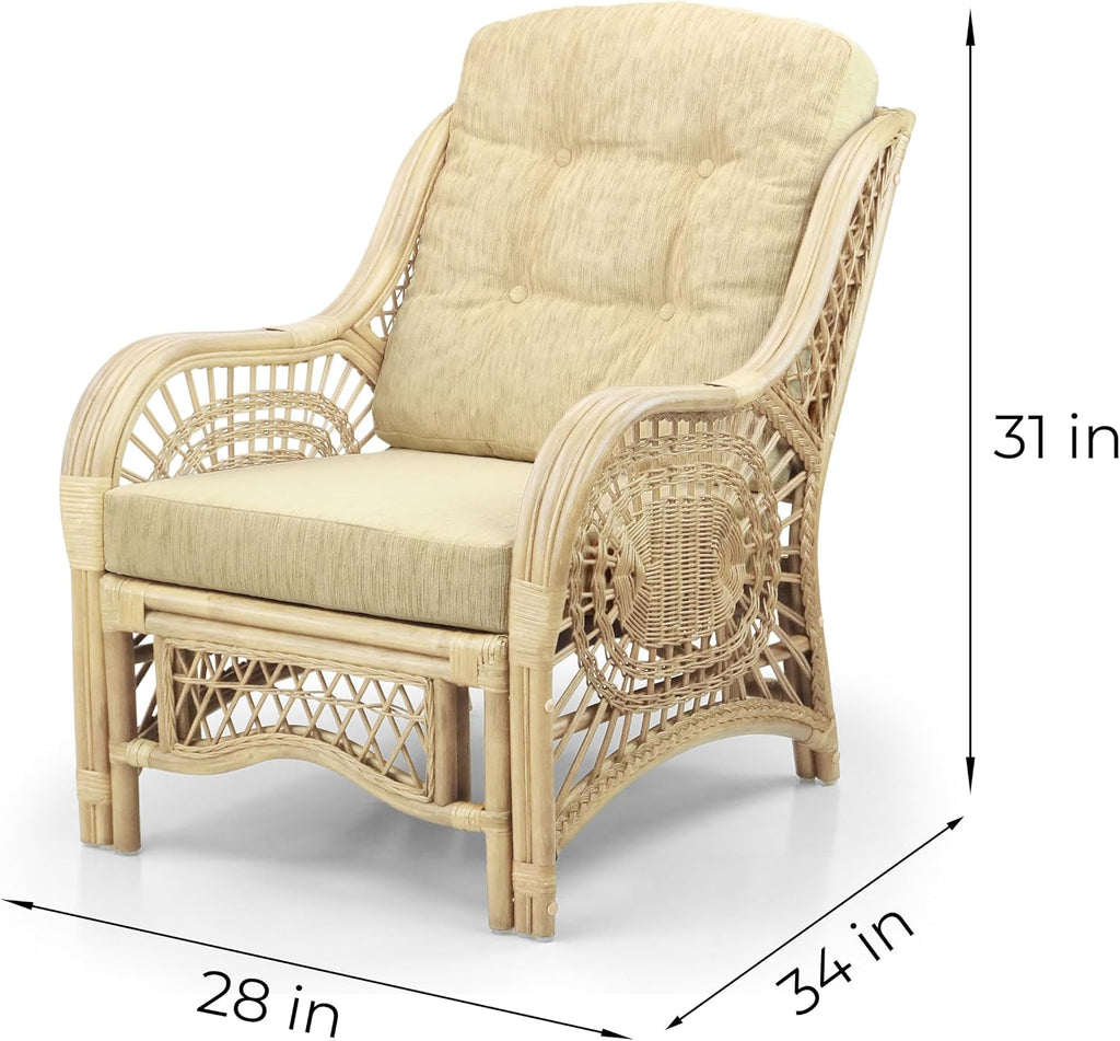 Rattan Accent Chair, Cream Cushion