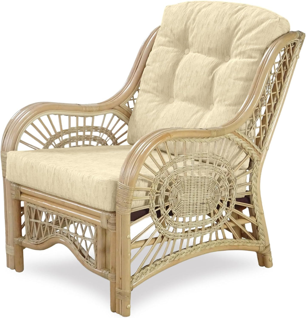 Rattan Accent Chair, Cream Cushion