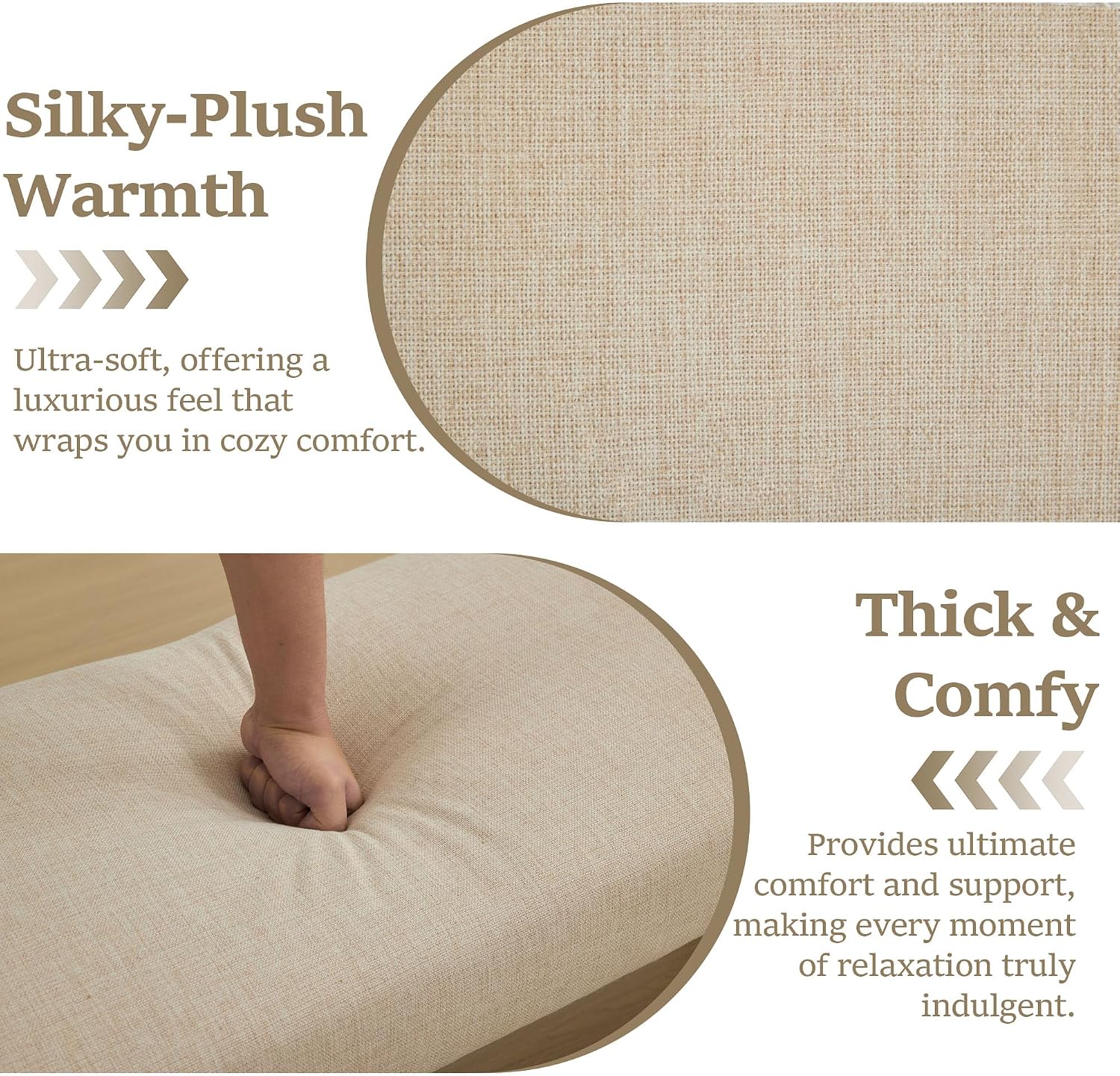 Tan Linen Bench, 43"