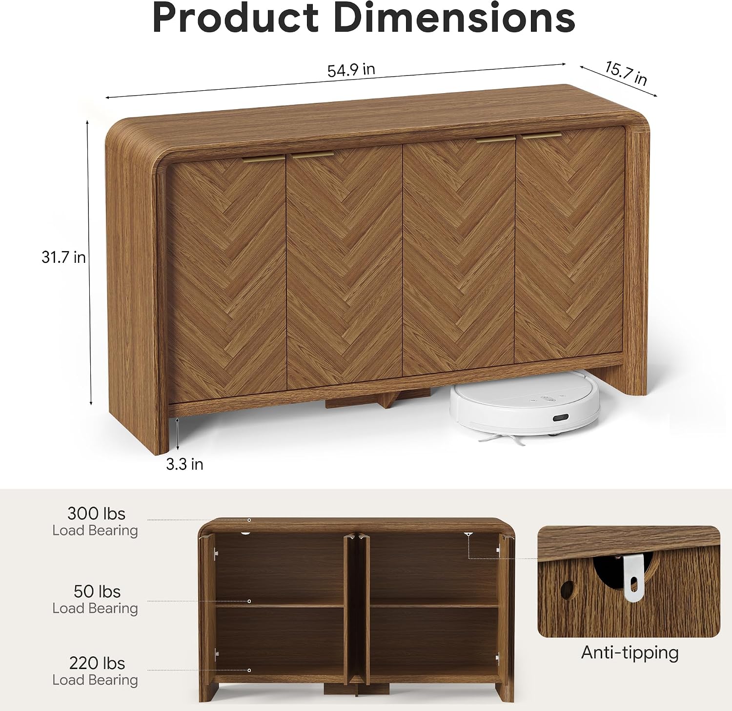 55" Walnut Sideboard Cabinet
