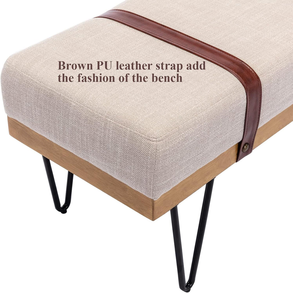 Industrial Linen Ottoman Bench, Beige