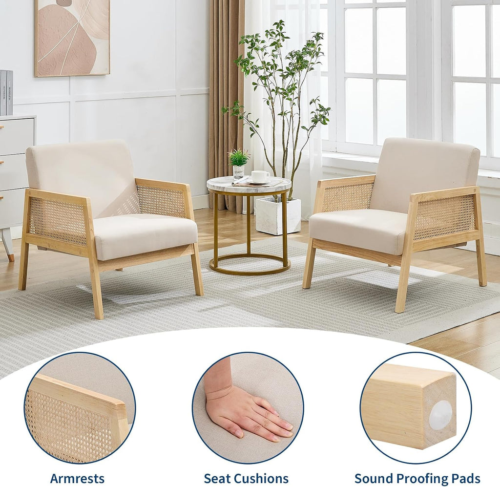 Rattan Accent Chairs Set of 2, Beige