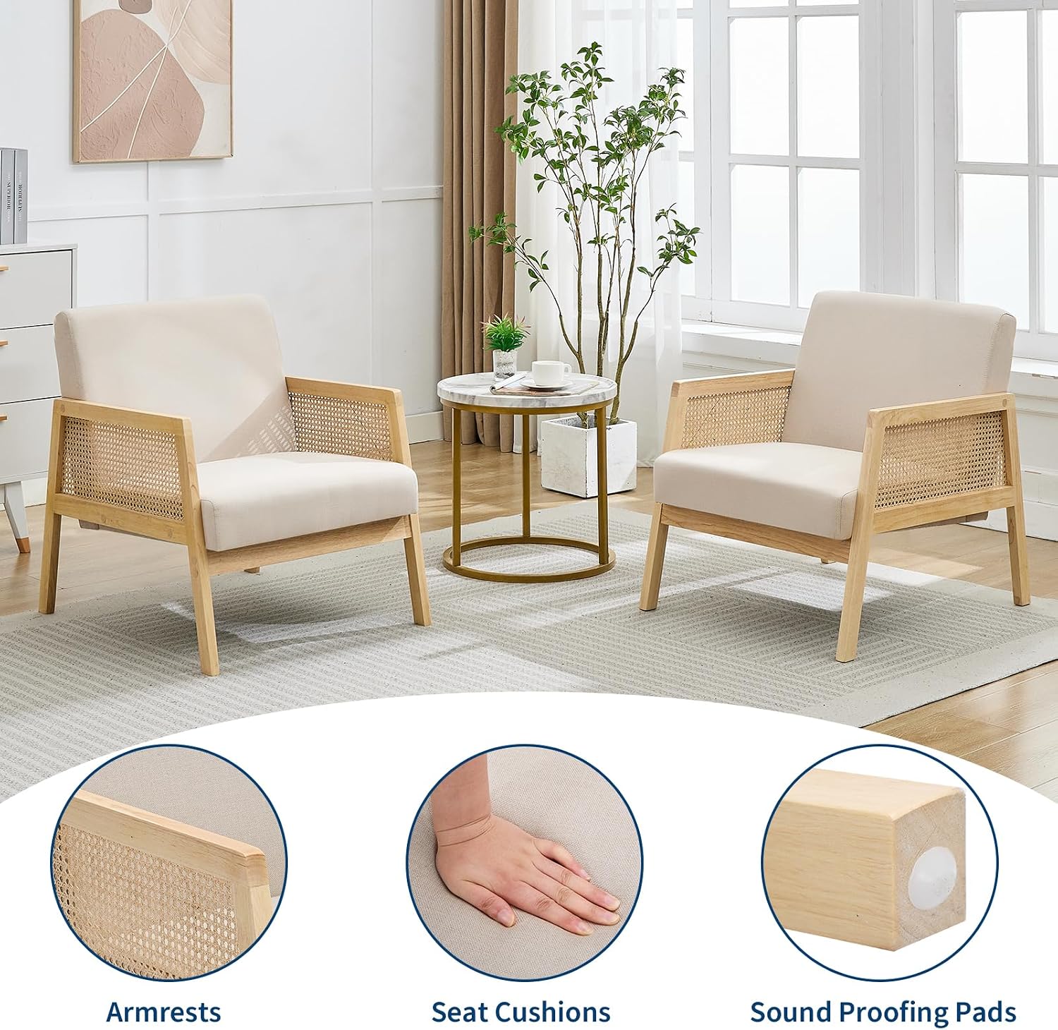Rattan Accent Chairs Set of 2, Beige
