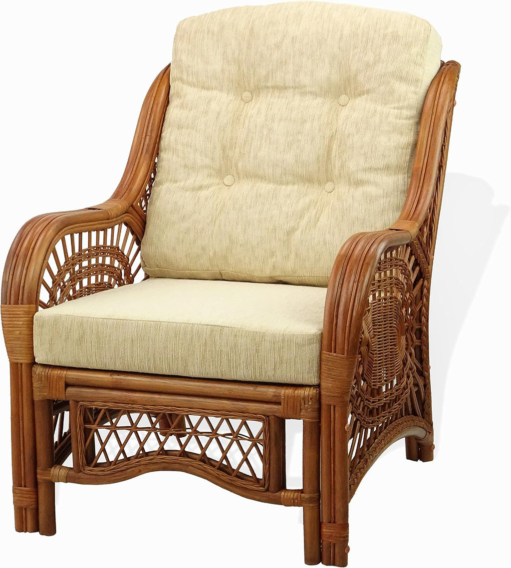 Rattan Accent Chair, Cream Cushion