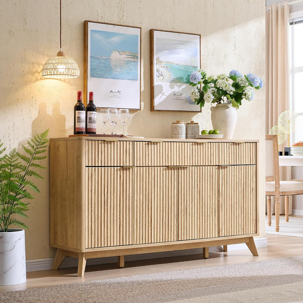 60" Fluted Sideboard, Natural Oak