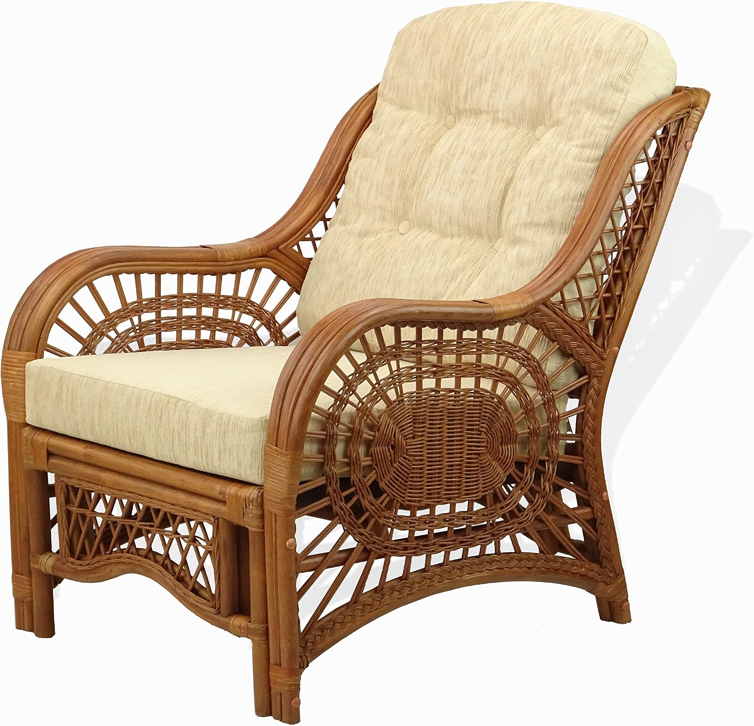 Rattan Accent Chair, Cream Cushion