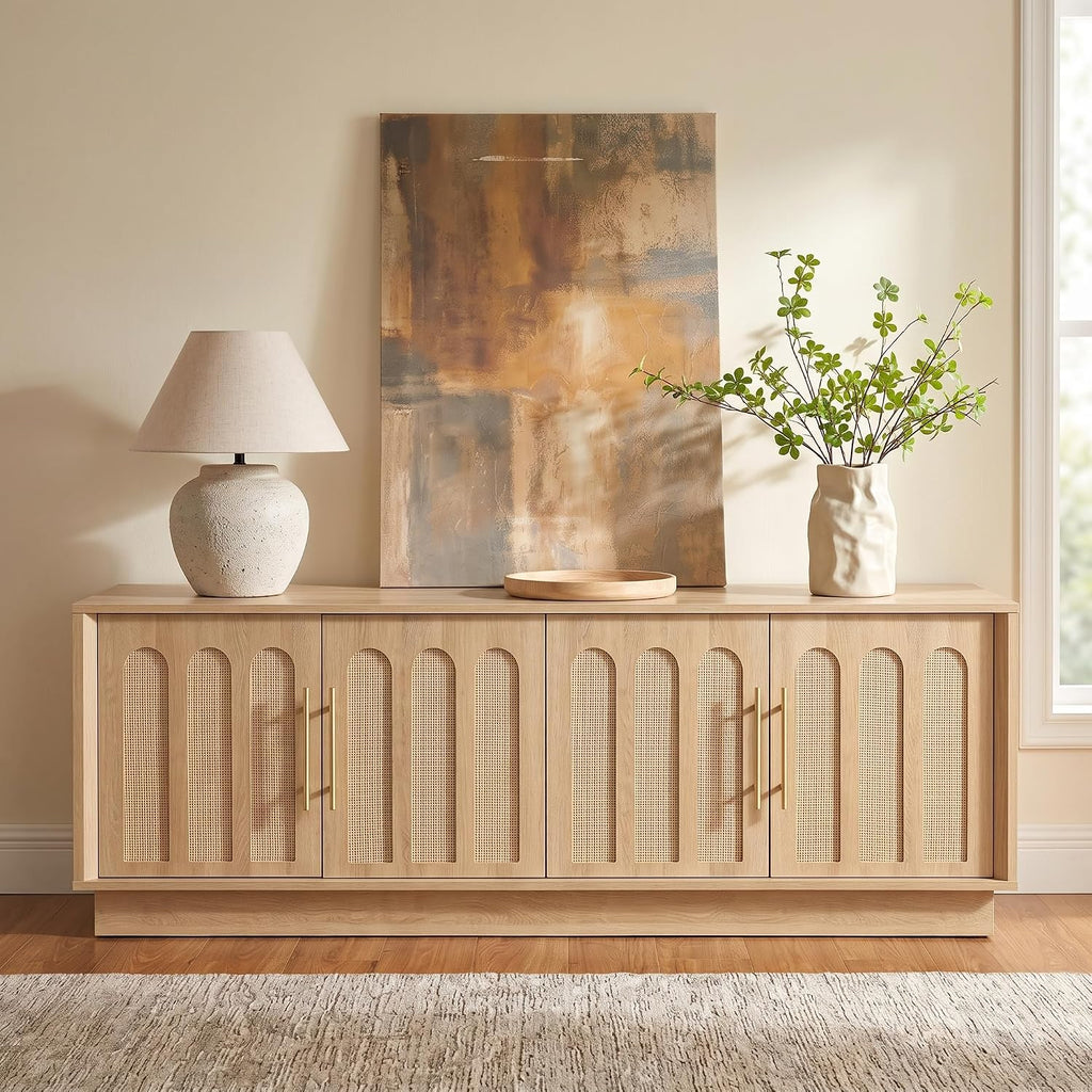 67" Arched Rattan Sideboard, Natural Oak