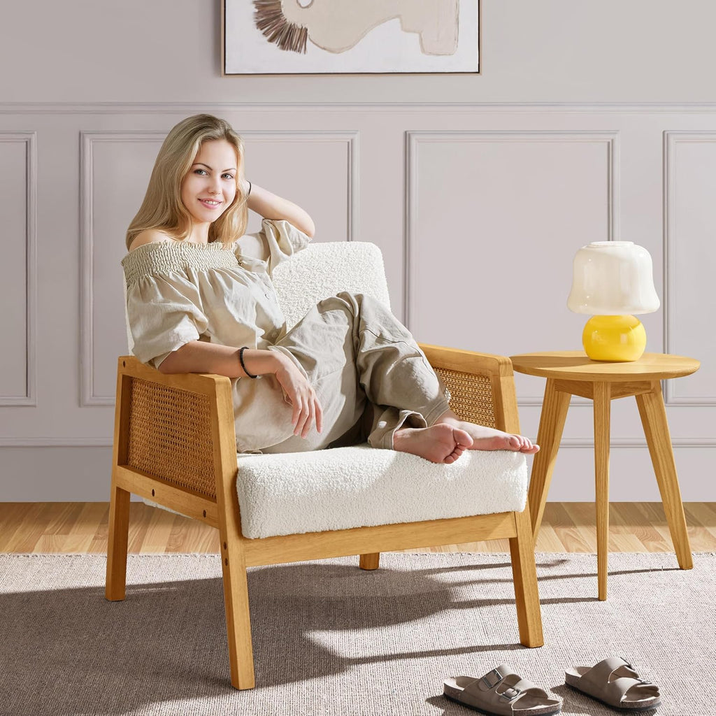 Boho Rattan Accent Chair, Ivory