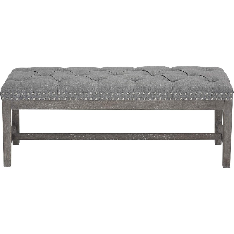 Gray Linen Tufted Bench, 46"