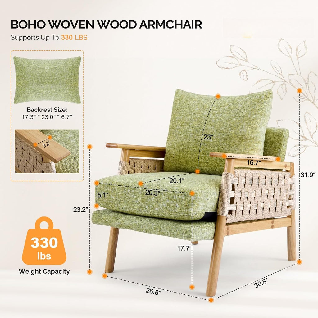 Boho Rattan Accent Chairs Set of 2, Sage Green